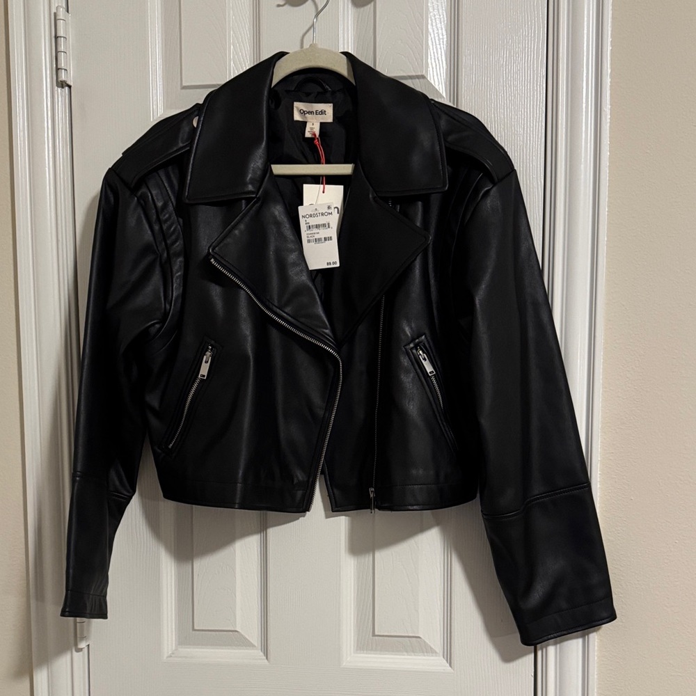 Open Edit Black Faux Leather Jacket